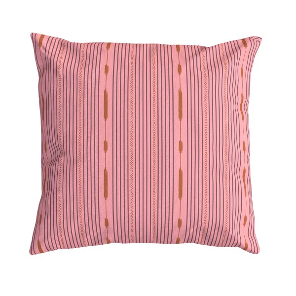 Coussin carré PALOMA rose, motif à rayures dessiné à la main