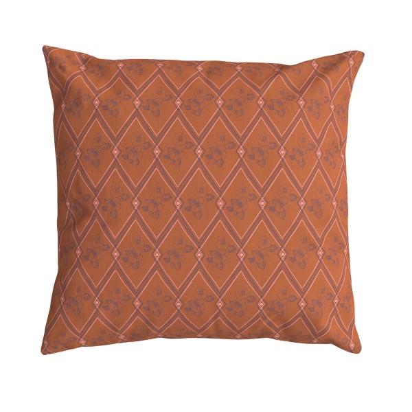 Coussin carré HINDI orange, motif floral et géométrique dessiné à la main